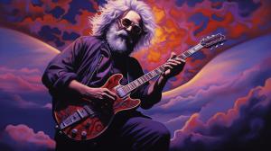 purple sun with jerry Garcia playing the banjo