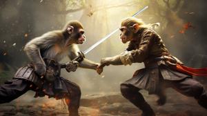 Intense monkey sword fight war
 