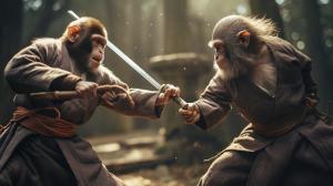 Intense monkey sword fight war
 