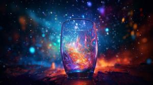 A laser shooting glass at night with colorful particle effects everywhere around it, extremely detailed and beautiful 