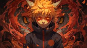 Naruto's face mixed with Kurama's.