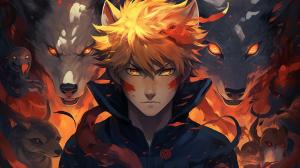 Naruto's face mixed with Kurama's.