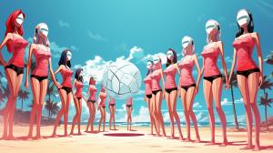 A voleyball team in bikini
