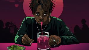 Animated Juice wrld with a cup of lean