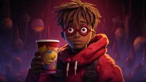 Animated Juice wrld with a cup of lean