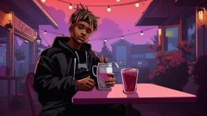 Animated Juice wrld with a cup of lean