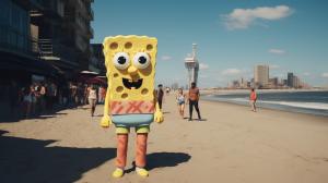 Bob esponja viendo a BTS en new york