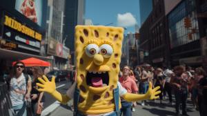 Bob esponja viendo a BTS en new york