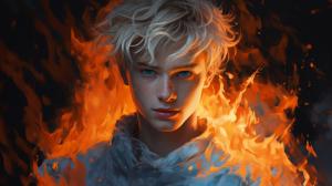 Blonde boy with fire and ice