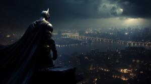 batman looking over Gotham at night
