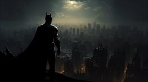 batman looking over Gotham at night
