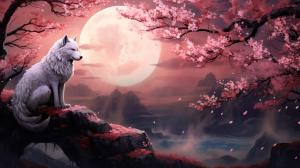 Sakura in the moonlight with a male kitsune