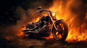 Harley Davidson on fire in hell ghost rider style
