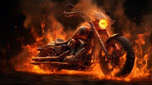 Harley Davidson on fire in hell ghost rider style
