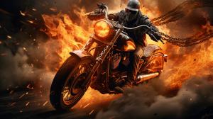 Harley Davidson on fire in hell ghost rider style
