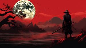 Last samurai Infront of a red moon