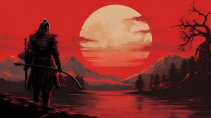 Last samurai Infront of a red moon