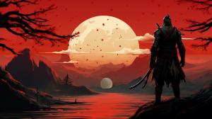 Last samurai Infront of a red moon