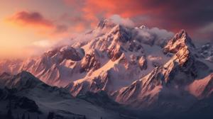 Mountains at sunset with snow
