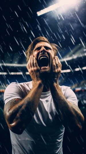 Football player david beckham crying and devasteated in a football soccer stadium
