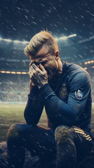 Football player david beckham crying and devasteated in a football soccer stadium
