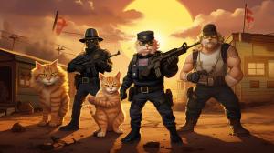 
swat katz fighting boss hog and rosco from the dukes of Hazzard with the help of bow and luke duke along with enis with SpongeBob for some reason
