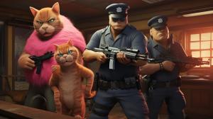 
swat katz fighting boss hog and rosco from the dukes of Hazzard with the help of bow and luke duke along with enis with SpongeBob for some reason
