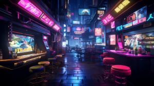 Dragon city hall and Oates of Cyberpunk 2077 in bar japan wacky race
