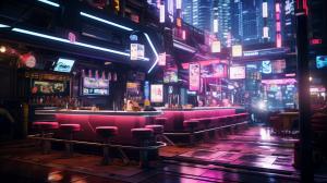 Dragon city hall and Oates of Cyberpunk 2077 in bar japan wacky race
