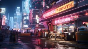 Dragon city hall and Oates of Cyberpunk 2077 in bar japan wacky race
