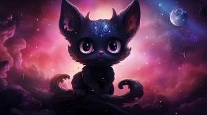 El personaje kuromi con un fondo de una galaxia y que haya un texto color violeta atrás que diga juani
