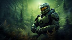 Master chief smoking a blunt with a trippy background
 