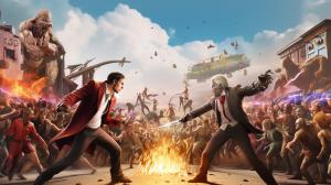 Dead island 2 and Hogwarts legacy characters fighting in a epic battle against the dead
