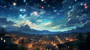 contless falling stars in a bright city at night
