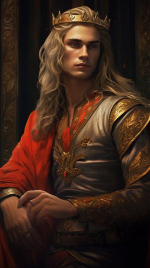 Ancient young handsome king with long hairs
