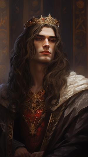 Ancient young handsome king with long hairs
