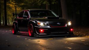 black subaru impreza  WRX with red underglow 

