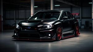 black subaru impreza  WRX with red underglow 

