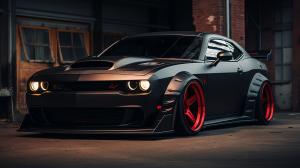 black doge hellcat with wide body and red underglow with red headlights 