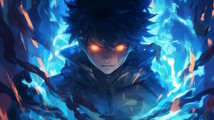 Dabi from My hero academia, surrounded by blue flames. 