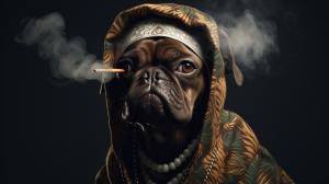 Dog pug rapper smoking