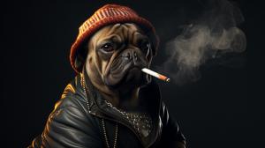 Dog pug rapper smoking