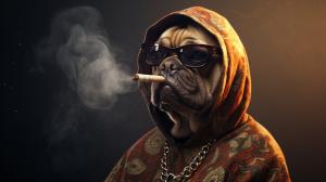 Dog pug rapper smoking