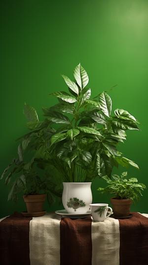 imagen de una cacique indio bandera verde y blanco con plantas de café 
