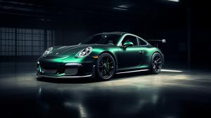 Dark green porche 911 GT 3 with green underglow 
