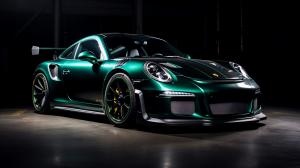 Dark green porche 911 GT 3 with green underglow 
