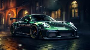 Dark green porche 911 GT 3 with green underglow 
