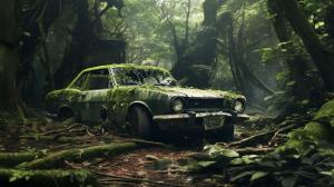 abandoned jdm car in jungle
