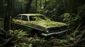 abandoned jdm car in jungle
