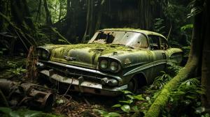 abandoned jdm car in jungle
